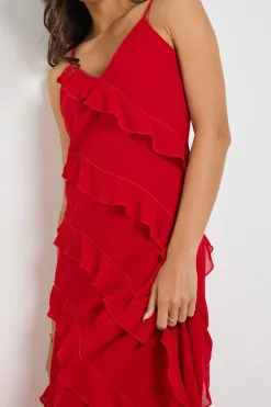 Georgia Mae Galore Flame Bias Ruffle Slip Maxi Dress