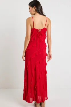 Georgia Mae Galore Flame Bias Ruffle Slip Maxi Dress