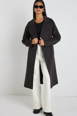 By Rosa. Geneva Chocolate Marle Wool Belted Coat