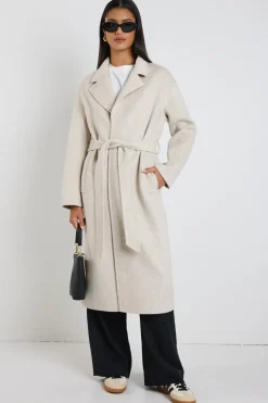 By Rosa. Geneva Snow Marle Wool Blend Belted Coat