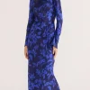 Mink Pink Gianna Blue Floral Bias LS Maxi Dress