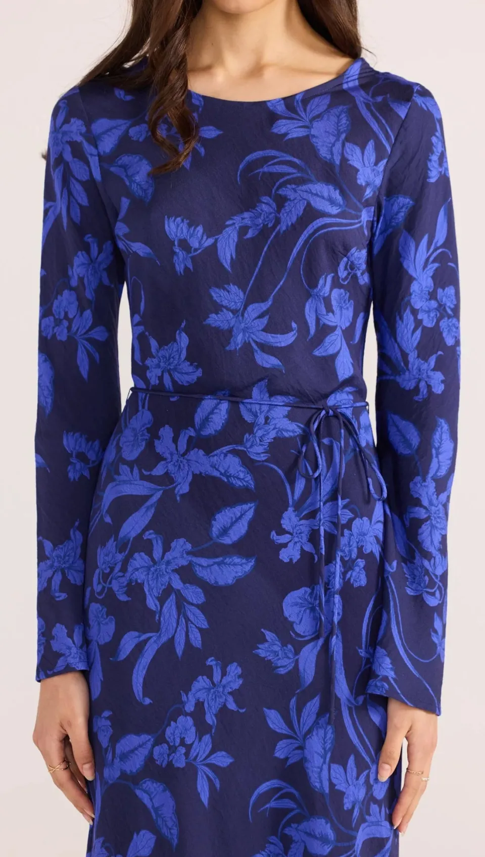 Mink Pink Gianna Blue Floral Bias LS Maxi Dress