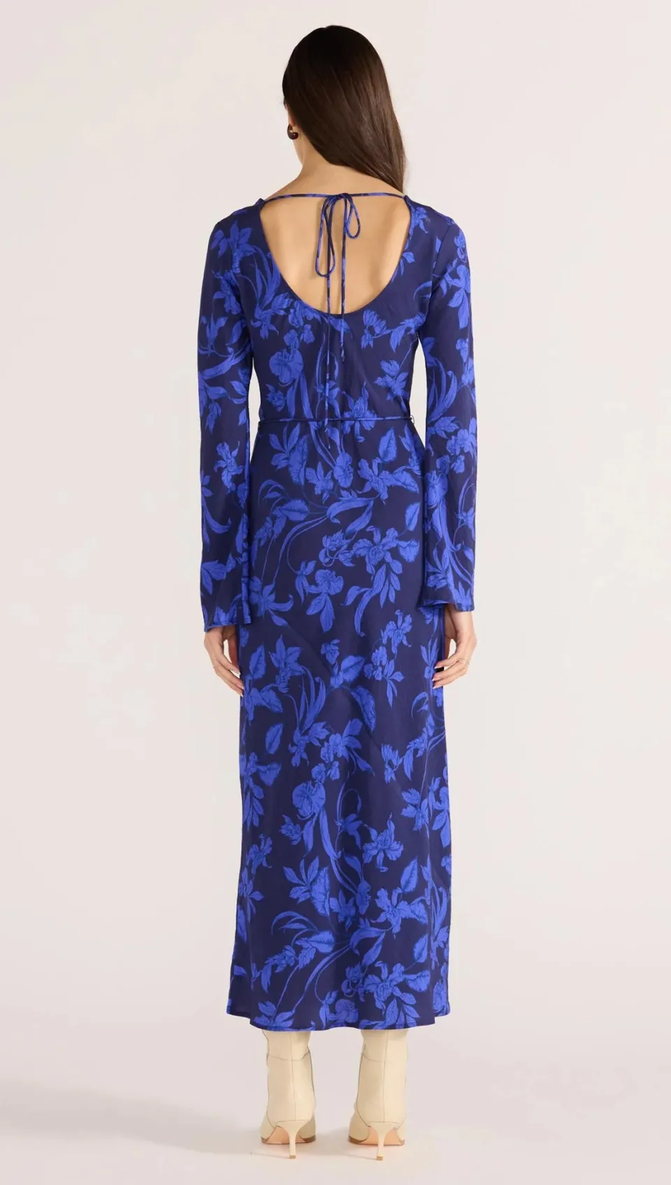 Mink Pink Gianna Blue Floral Bias LS Maxi Dress