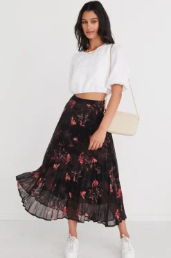By Rosa. Glamour Black Orchid Chiffon Pleated Midi Skirt
