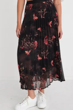 By Rosa. Glamour Black Orchid Chiffon Pleated Midi Skirt
