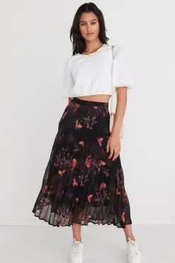 By Rosa. Glamour Black Orchid Chiffon Pleated Midi Skirt