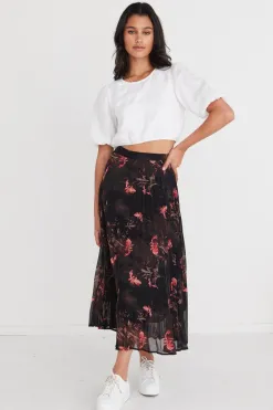 By Rosa. Glamour Black Orchid Chiffon Pleated Midi Skirt
