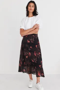 By Rosa. Glamour Black Orchid Chiffon Pleated Midi Skirt