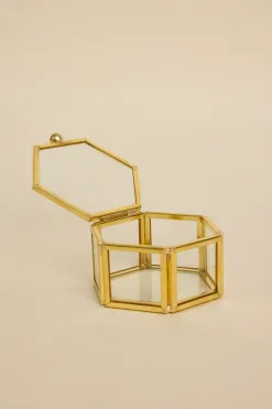 Willow u0026 Mae Glass with Gold Trim Small Hexagonal Jewellery Boxes