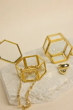 Willow u0026 Mae Glass with Gold Trim Small Hexagonal Jewellery Boxes