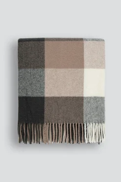 Baya Glenburn Tan Multi Check 150x180cm Wool Throw
