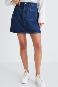 Among the Brave Glimpse Indigo Pocket Front Denim Mini Skirt