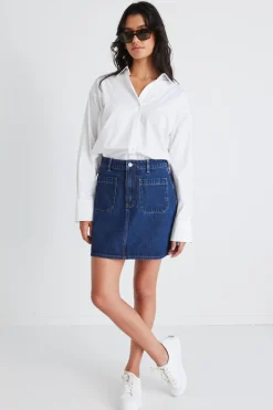 Among the Brave Glimpse Indigo Pocket Front Denim Mini Skirt
