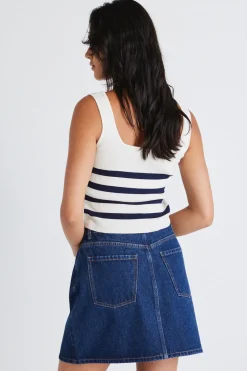 Among the Brave Glimpse Indigo Pocket Front Denim Mini Skirt