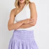 Love Lulu Glowing Lilac Ditsy Floral Shirred Waist Mini Skirt