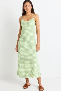 Among the Brave Golden Hour Green Gingham Bias Slip Dress