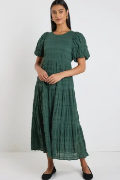 Ivy + Jack Graceful Forest Bubble Short Sleeve Tiered Maxi Dress