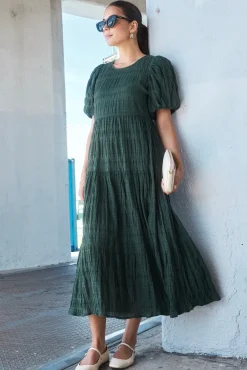 Ivy + Jack Graceful Forest Bubble Short Sleeve Tiered Maxi Dress