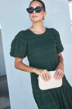 Ivy + Jack Graceful Forest Bubble Short Sleeve Tiered Maxi Dress
