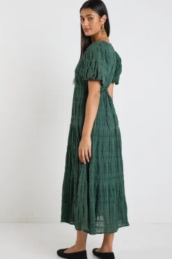 Ivy + Jack Graceful Forest Bubble Short Sleeve Tiered Maxi Dress