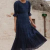 Ivy + Jack Gratitude Navy Bubble SS Tiered Maxi Dress