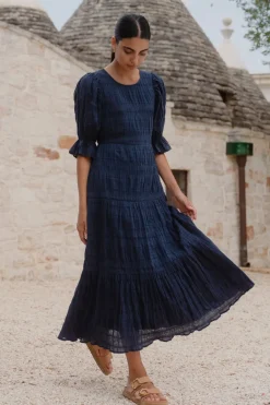 Ivy + Jack Gratitude Navy Bubble SS Tiered Maxi Dress