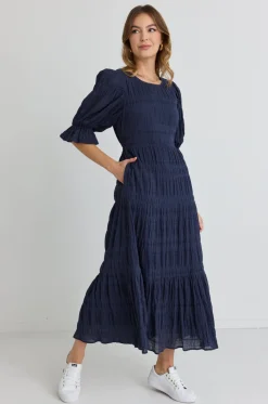 Ivy + Jack Gratitude Navy Bubble SS Tiered Maxi Dress