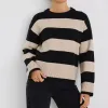 Among the Brave Gravity Black & Stone Stripe Crew Neck Knit Jumper