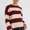 Among the Brave Gravity Burgundy Stripe Crew Neck Knit Jumper