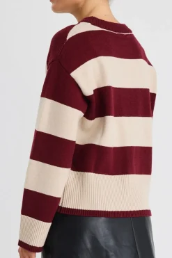 Among the Brave Gravity Burgundy Stripe Crew Neck Knit Jumper