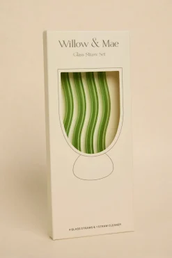 Willow u0026 Mae Green Curvy Reuseable Pk 4 Glass Drinking Straws