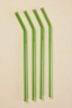 Willow u0026 Mae Green Straight Reuseable Pk 4 Glass Drinking Straws