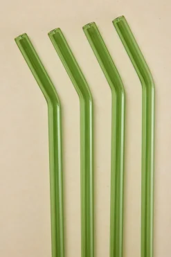 Willow u0026 Mae Green Straight Reuseable Pk 4 Glass Drinking Straws