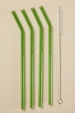 Willow u0026 Mae Green Straight Reuseable Pk 4 Glass Drinking Straws