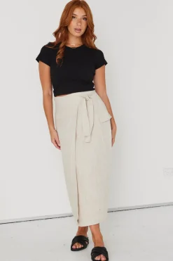 RE:UNION Label Grounded Natural Linen Wrap Cargo Midi Skirt