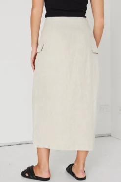 RE:UNION Label Grounded Natural Linen Wrap Cargo Midi Skirt