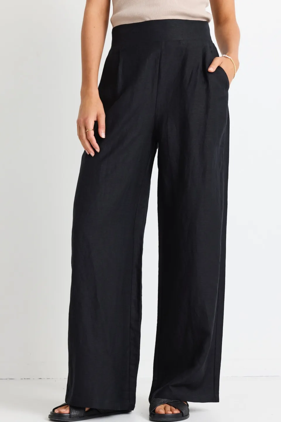 Among the Brave Guardian Black Linen Viscose Elastic Back Pants