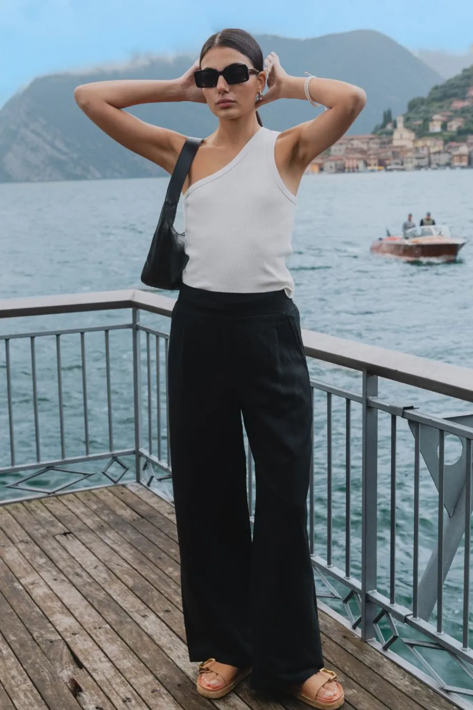 Among the Brave Guardian Black Linen Viscose Elastic Back Pants