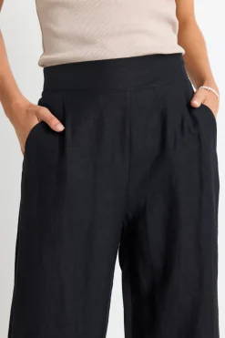 Among the Brave Guardian Black Linen Viscose Elastic Back Pants