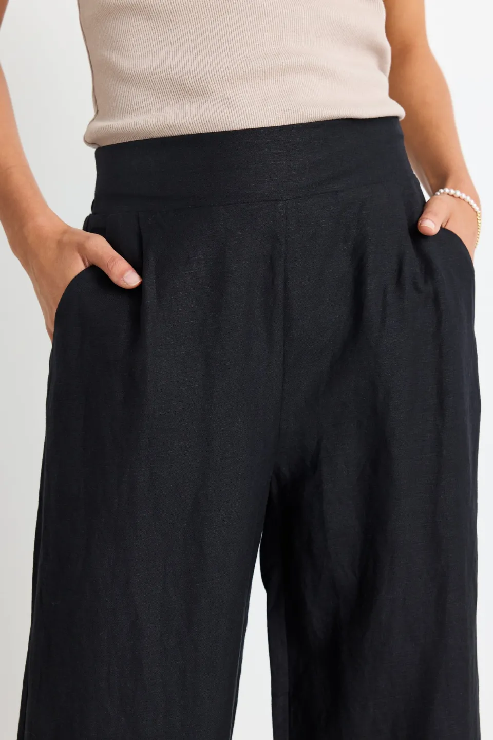Among the Brave Guardian Black Linen Viscose Elastic Back Pants