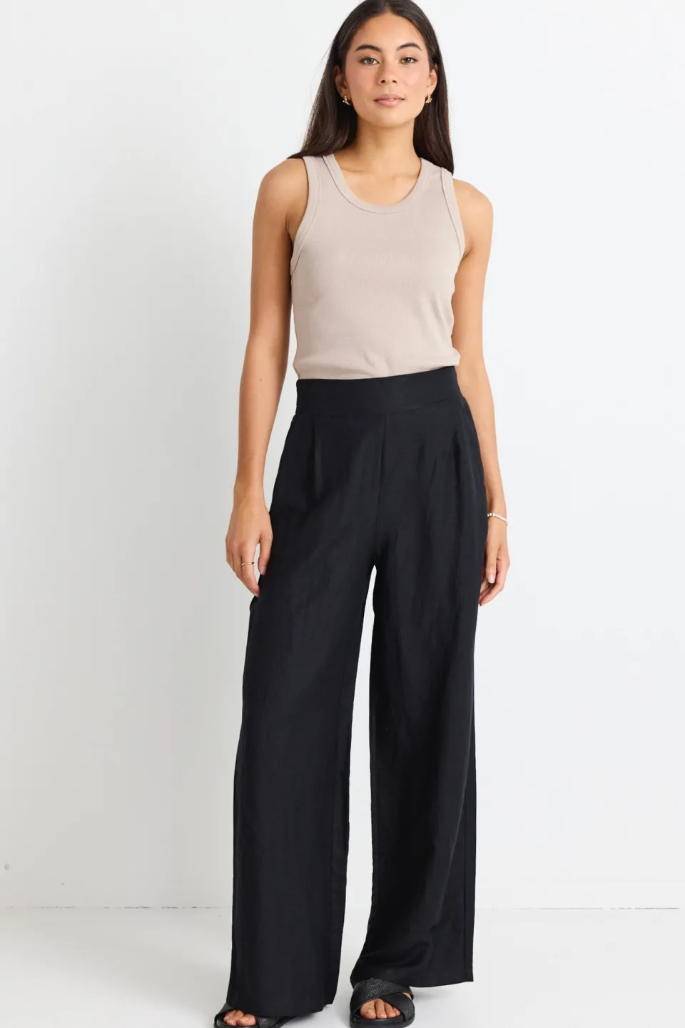 Among the Brave Guardian Black Linen Viscose Elastic Back Pants