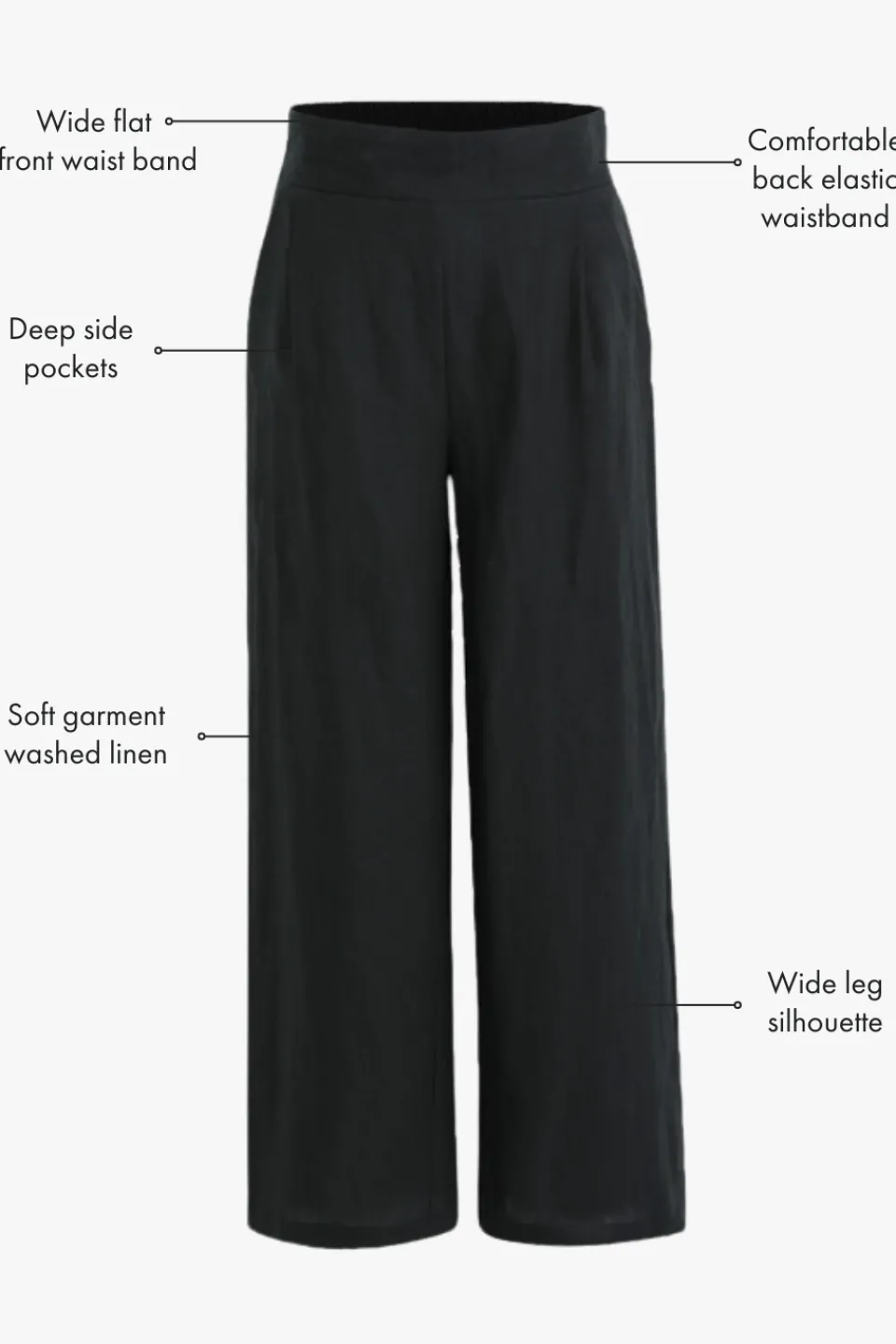 Among the Brave Guardian Black Linen Viscose Elastic Back Pants