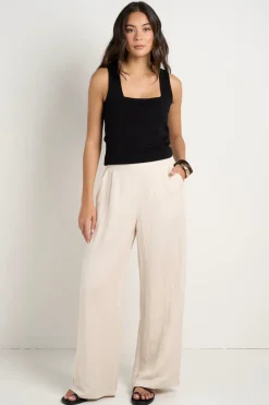 Among the Brave Guardian Natural Linen Viscose Elastic Back Pants