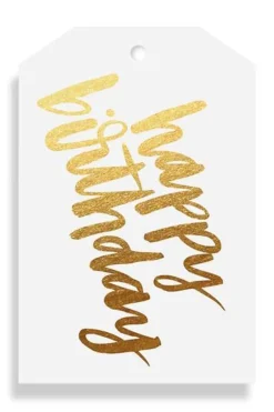 Elm Paper Happy Birthday Gold Gift Tag