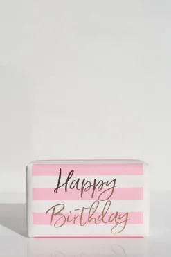 Huxter Happy Birthday Pink White Stripe Gold Script Soap