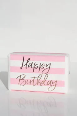 Huxter Happy Birthday Pink White Stripe Gold Script Soap