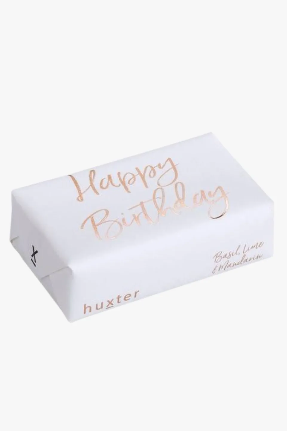 Huxter Happy Birthday White with Gold Script Basil Lime + Mandarin Soap