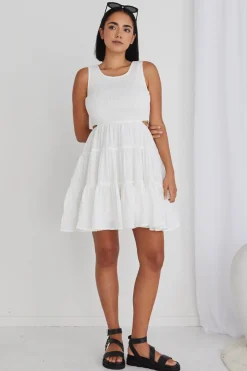 Ivy + Jack Harley White Sleeveless Waist Cut Out Tiered Mini Dress
