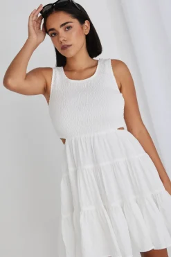 Ivy + Jack Harley White Sleeveless Waist Cut Out Tiered Mini Dress
