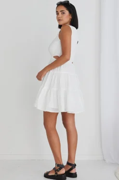 Ivy + Jack Harley White Sleeveless Waist Cut Out Tiered Mini Dress
